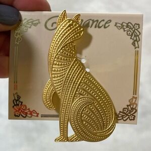 Vintage JJ Jonette Jewelry Cat Brooch 1988 Candlewick Gold Goldtone Kitty Signed